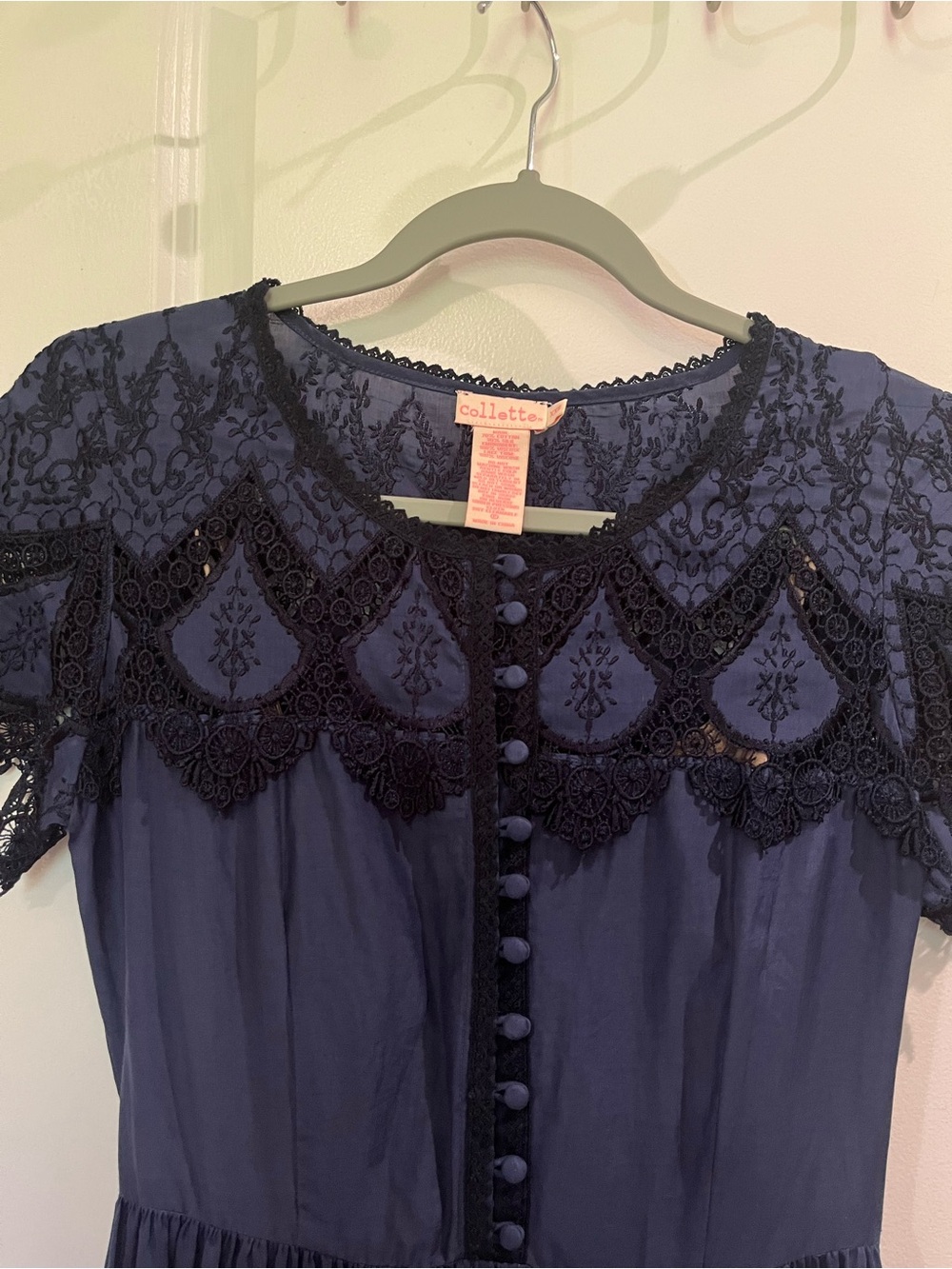 Collette by Collette Dinnigan Blue Lace Inset Midi Dress Sz XXS Dark Romantic - Picture 5 of 14